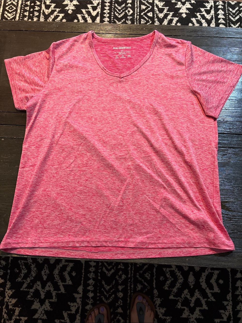 Essentials Heathered Pink V-Neck Short Sleeve Tee